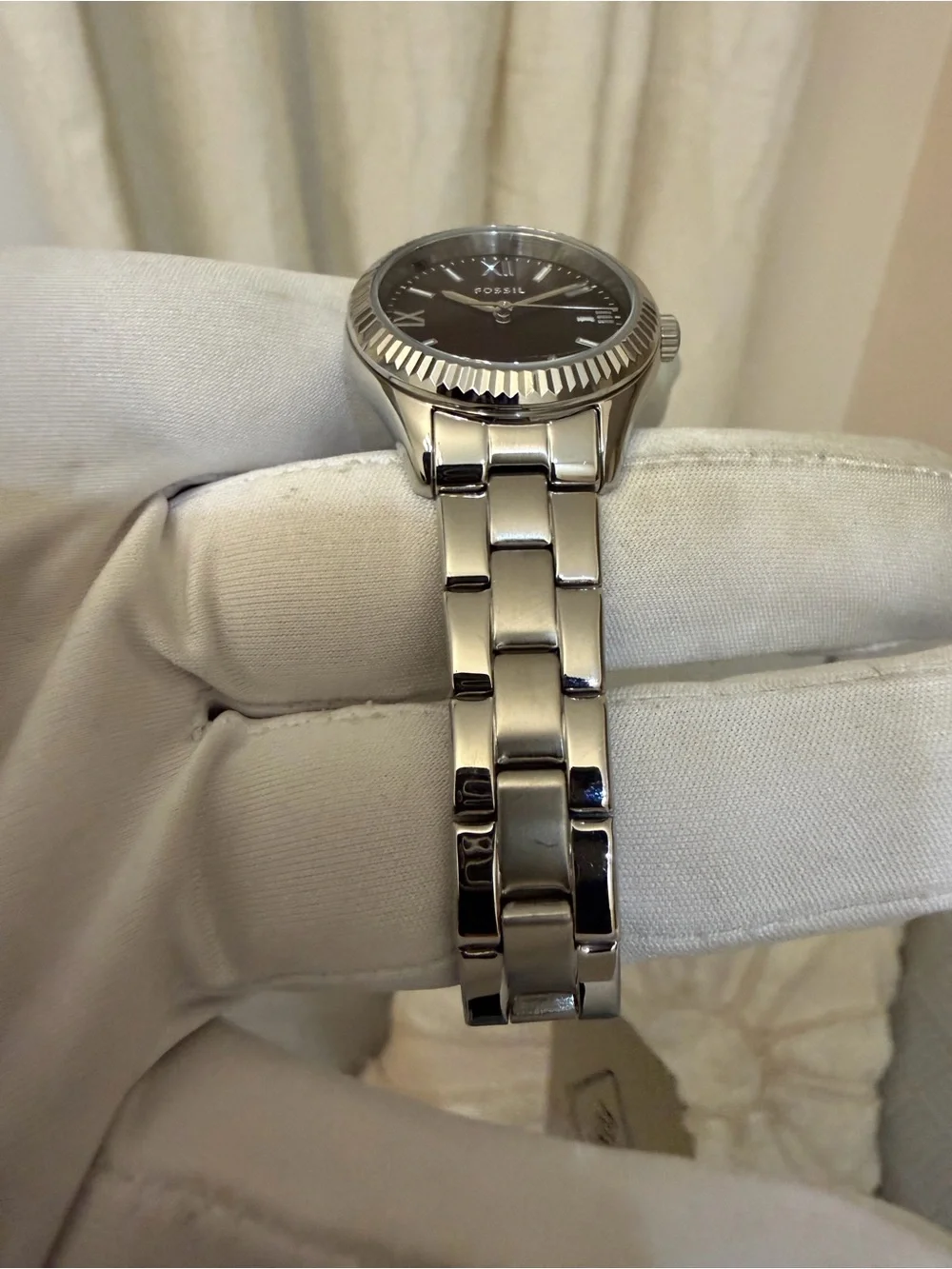 Fossil Rye BQ3637 Women's Stainless Steel Watch Black Dial 30mm Date NWT